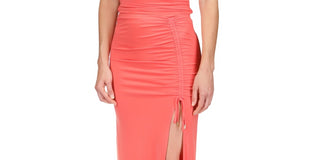 Saia lápis midi sem forro com fenda alta e franzida Michael Kors feminina, coral, tamanho pequeno