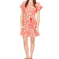 Vestido feminino Michael Kors com zíper, babados, estampado, manga curta, gola redonda, acima do joelho, vermelho, tamanho médio