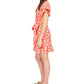 Vestido feminino Michael Kors com zíper, babados, estampado, manga curta, gola redonda, acima do joelho, vermelho, tamanho médio