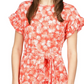 Vestido feminino Michael Kors com zíper, babados, estampado, manga curta, gola redonda, acima do joelho, vermelho, tamanho médio