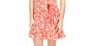 Vestido feminino Michael Kors com babados e manga comprida, vermelho, tamanho grande