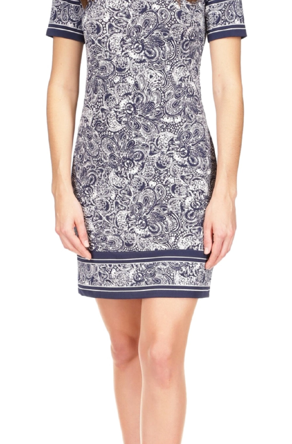 Vestido feminino Michael Kors com estampa Paisley e acabamento em borda, azul, tamanho médio