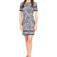 Vestido feminino Michael Kors com estampa Paisley e acabamento em borda, azul, tamanho médio