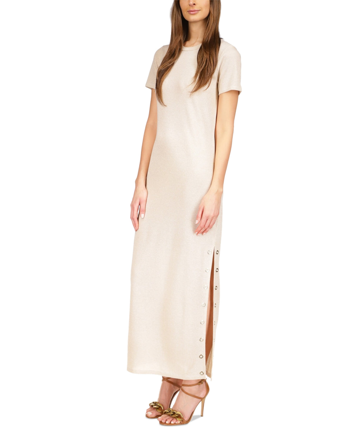 Vestido camiseta canelado feminino Michael Kors, branco