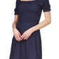 Vestido camponês Michael Kors feminino com ilhós e franzido, azul, tamanho médio
