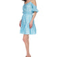 Vestido feminino Michael Kors com decote profundo, ombro vazado, forro com babados, gravata franzida, alças finas, fenda acima do joelho, ajuste flare, azul, tamanho extrapequeno