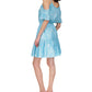 Vestido feminino Michael Kors com decote profundo, ombro vazado, forro com babados, gravata franzida, alças finas, fenda acima do joelho, ajuste flare, azul, tamanho extrapequeno