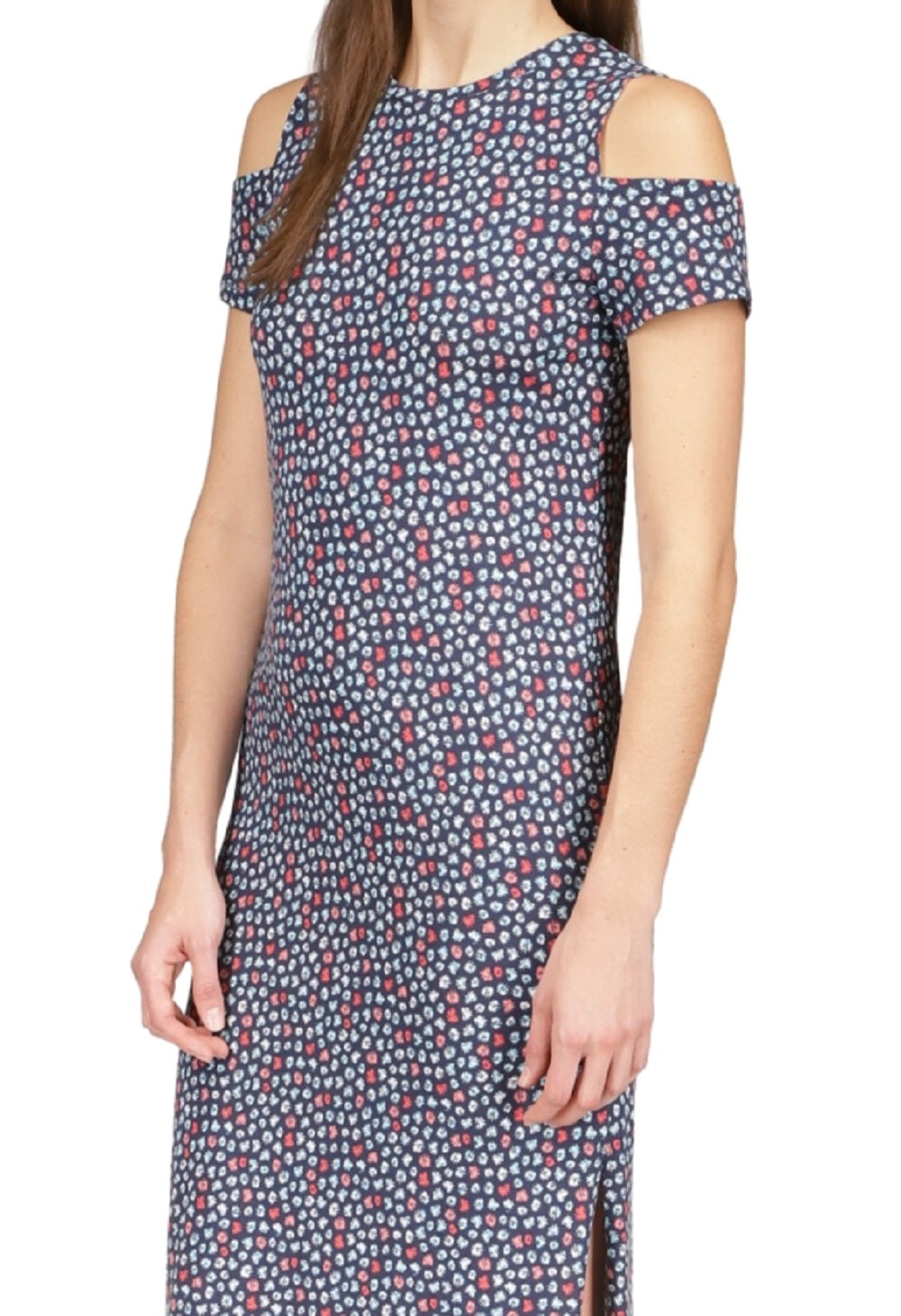 Vestido midi feminino Michael Kors Palm com ombros descobertos, azul, tamanho pequeno