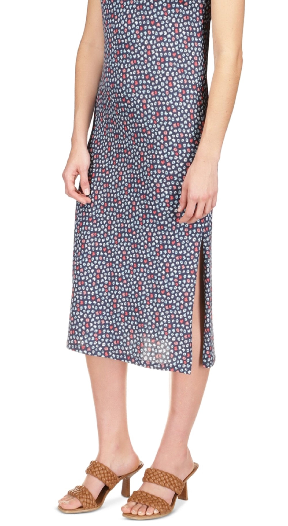 Vestido midi feminino Michael Kors Palm com ombros descobertos, azul, tamanho pequeno