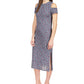 Vestido midi feminino Michael Kors Palm com ombros descobertos, azul, tamanho pequeno