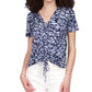 Blusa franzida com estampa tingida Michael Kors feminina, azul, tamanho pequeno, extragrande