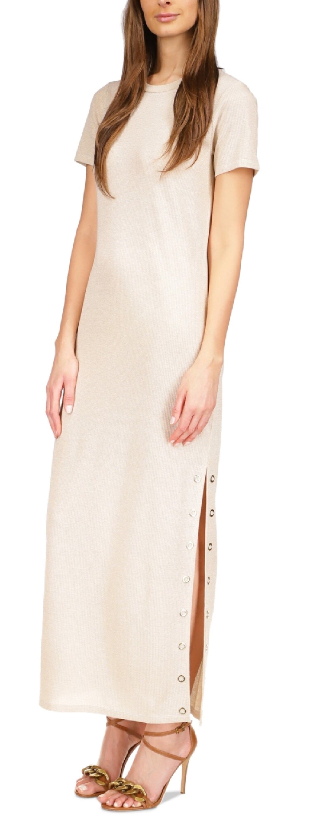 Vestido camiseta canelado feminino Michael Kors, branco, tamanho pequeno, extrapequeno