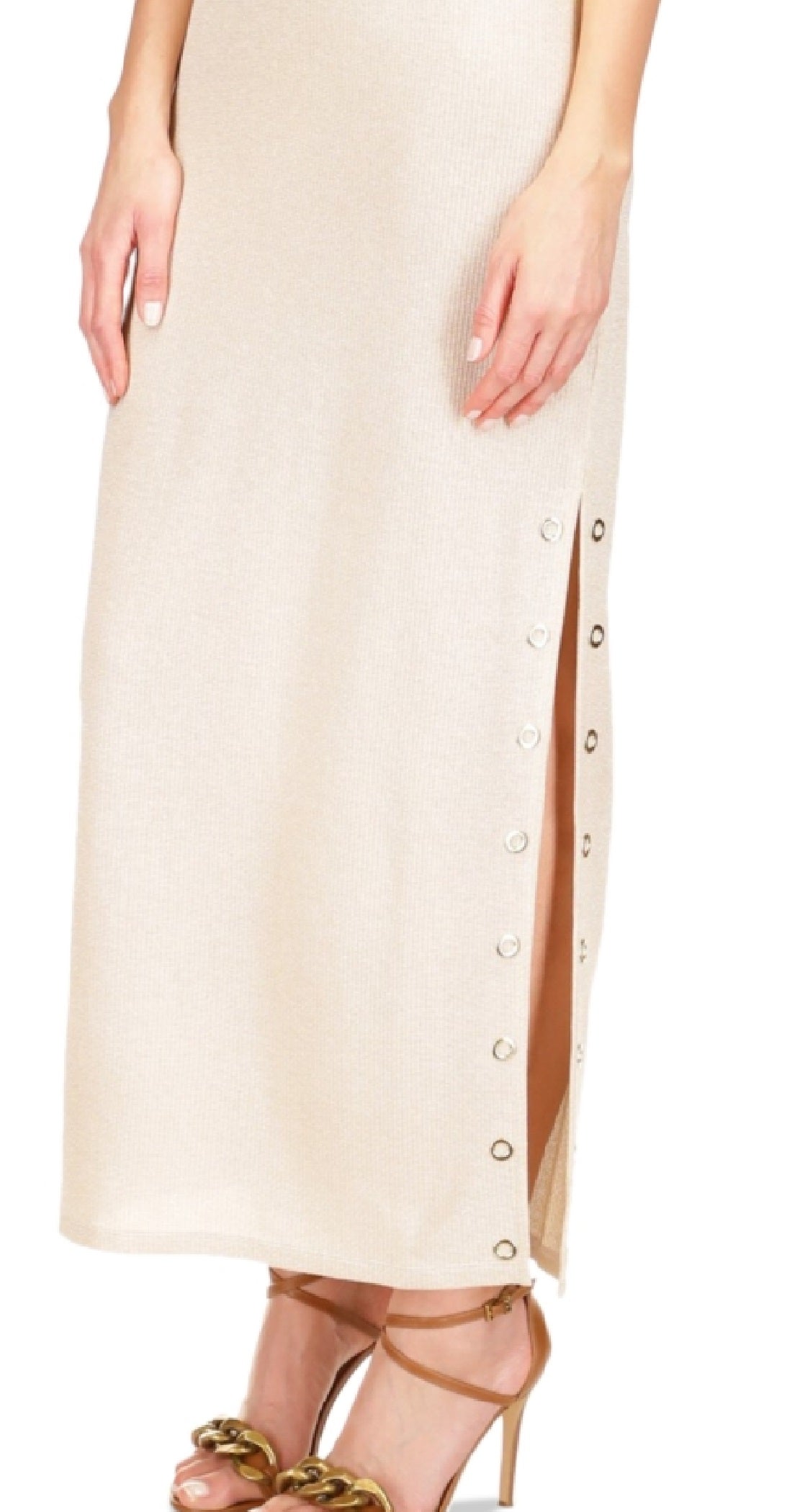 Vestido camiseta canelado feminino Michael Kors, branco, tamanho pequeno, extrapequeno