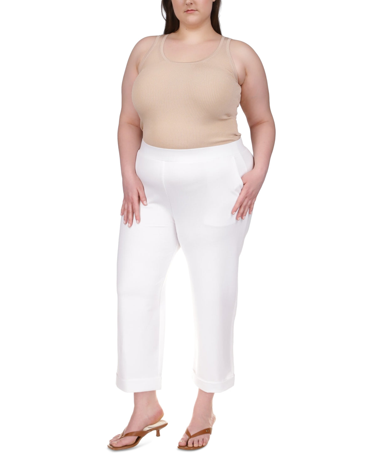 Calça feminina Michael Kors lisa com punho enrolado, branca, tamanho 0X