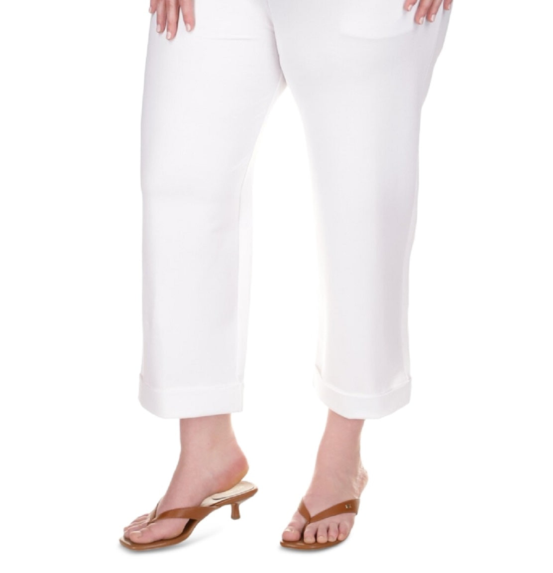 Calça feminina Michael Kors lisa com punho enrolado, branca, tamanho 0X
