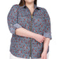 Camisa feminina Michael Kors com zíper frontal azul tamanho 2X