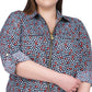 Camisa feminina Michael Kors com zíper frontal azul tamanho 2X