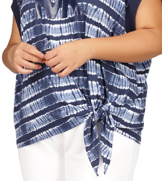 Camiseta feminina estampada Michael Kors com bainha amarrada, azul, tamanho 0X