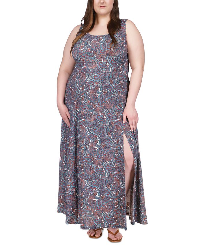 Vestido longo com decote Paisley e alças finas Michael Kors feminino, azul, tamanho 3X