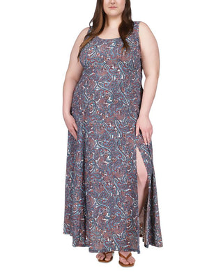 Michael Kors Women's Paisley Scoop Maxi Tank Dress Blue Size 3X