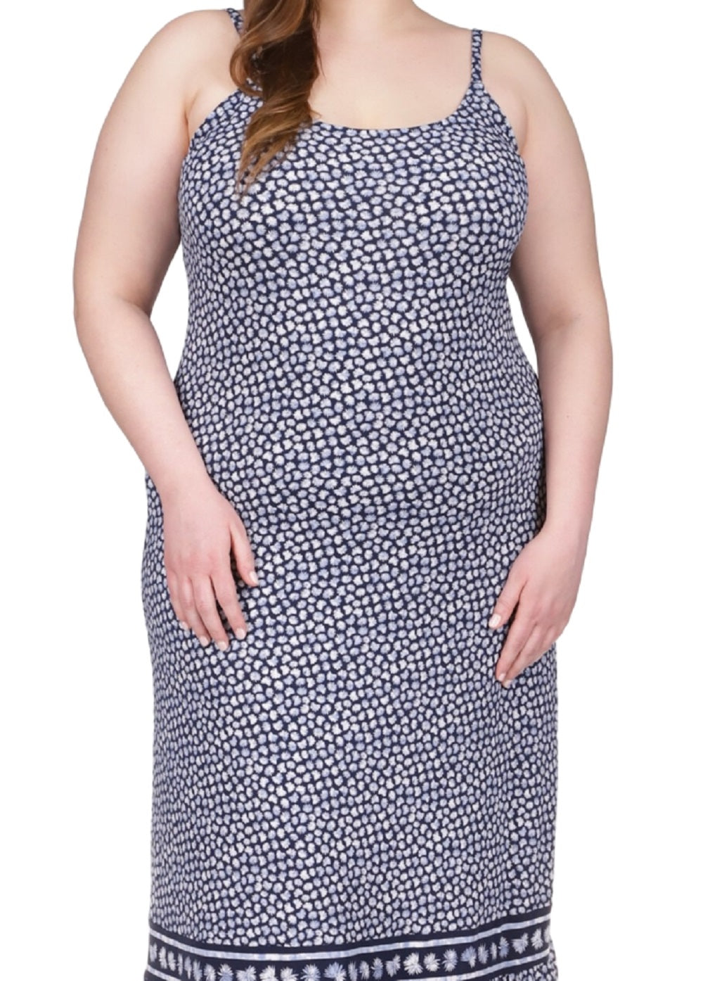 Vestido longo feminino Michael Kors com estampa de borda, azul, tamanho 3X