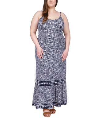 Michael Kors Women's Border Print Slip Maxi Dress Blue Size 3X