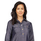 Blusa túnica feminina Michael Kors com botões de um quarto e manga comprida, azul, tamanho extragrande