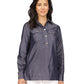 Blusa túnica feminina Michael Kors com botões de um quarto e manga comprida, azul, tamanho extragrande