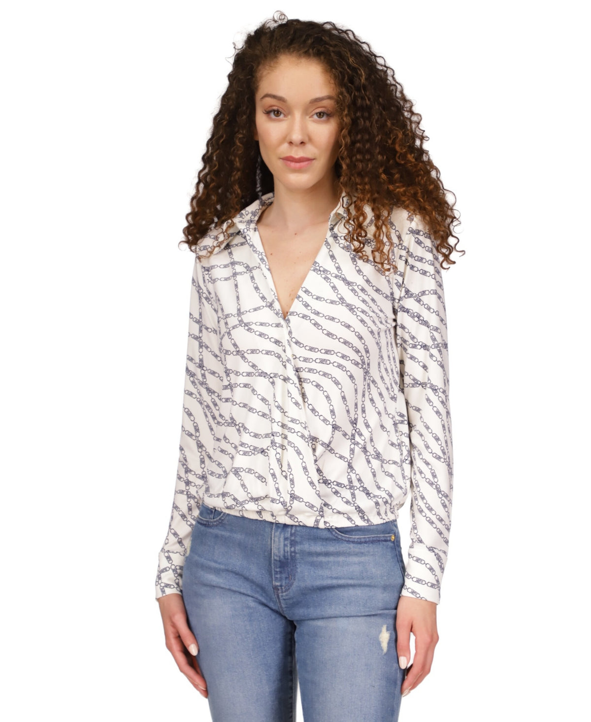 Blusa feminina Michael Kors com estampa de logotipo falso, branca