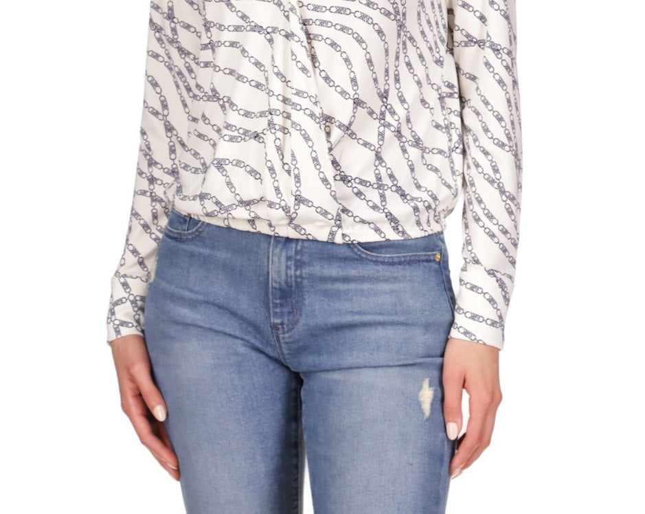 Blusa feminina Michael Kors com estampa de logotipo falso, branca