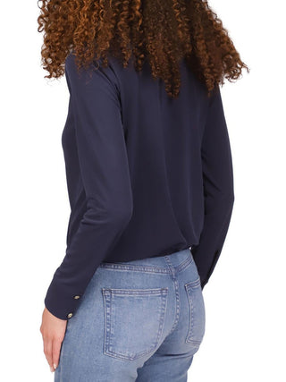 Blusa feminina Michael Kors com gola cruzada, azul