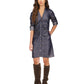 Vestido-camisa feminino Michael Kors com frente franzida e mangas bufantes, azul