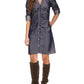 Vestido-camisa feminino Michael Kors com frente franzida e mangas bufantes, azul