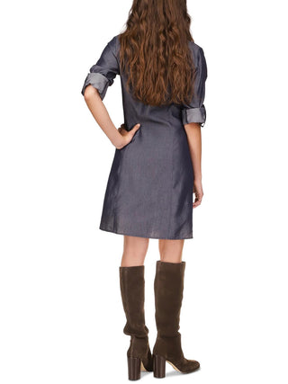 Vestido-camisa feminino Michael Kors com frente franzida e mangas bufantes, azul