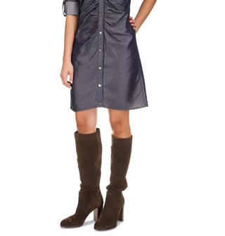 Vestido-camisa feminino Michael Kors com frente franzida e mangas bufantes, azul