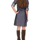 Vestido-camisa feminino Michael Kors com frente franzida e mangas bufantes, azul