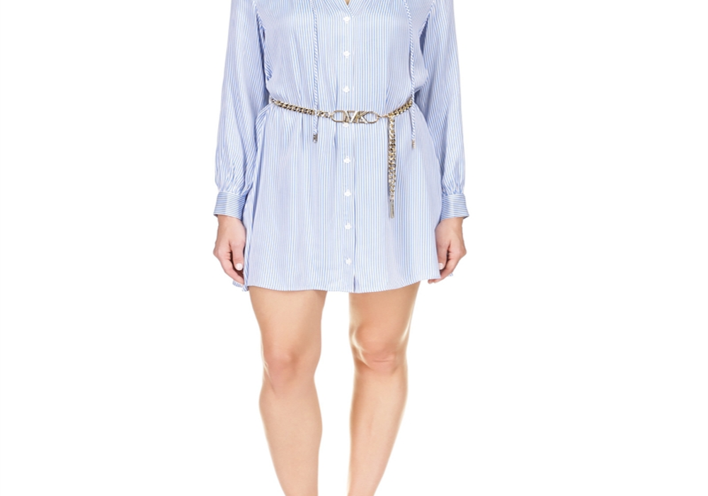 Vestido camisa de cetim listrado Michael Kors azul