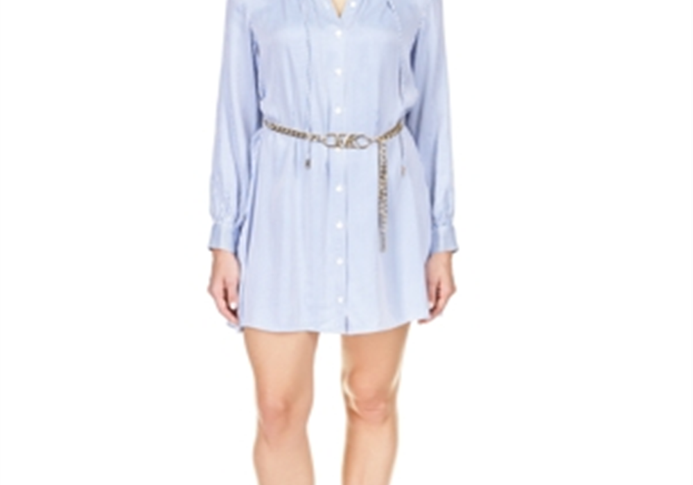 Vestido camisa de cetim listrado Michael Kors azul