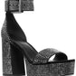 Sandália feminina Michael Kors Tara com plataforma cravejada e tira no tornozelo, preta, tamanho 7,5