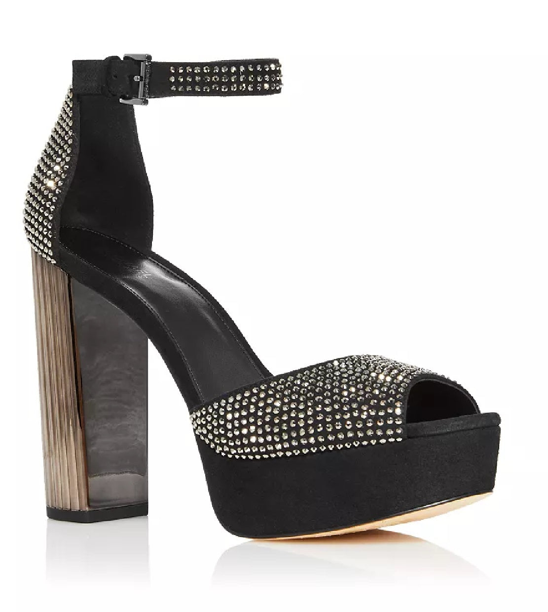 Sandálias femininas Michael Kors Peep Toe com tira no tornozelo, pretas, tamanho 7