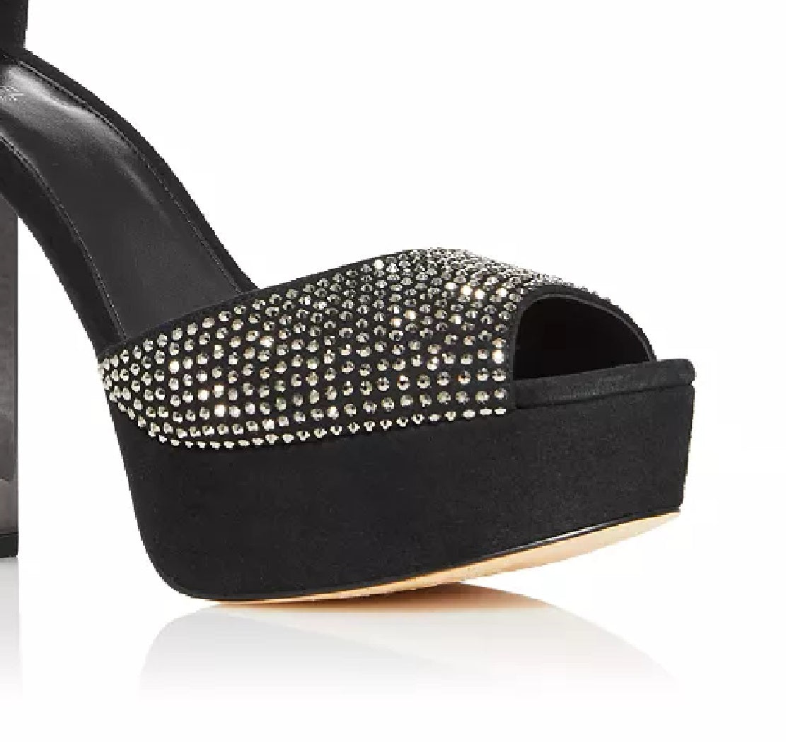 Sandálias femininas Michael Kors Peep Toe com tira no tornozelo, pretas, tamanho 7