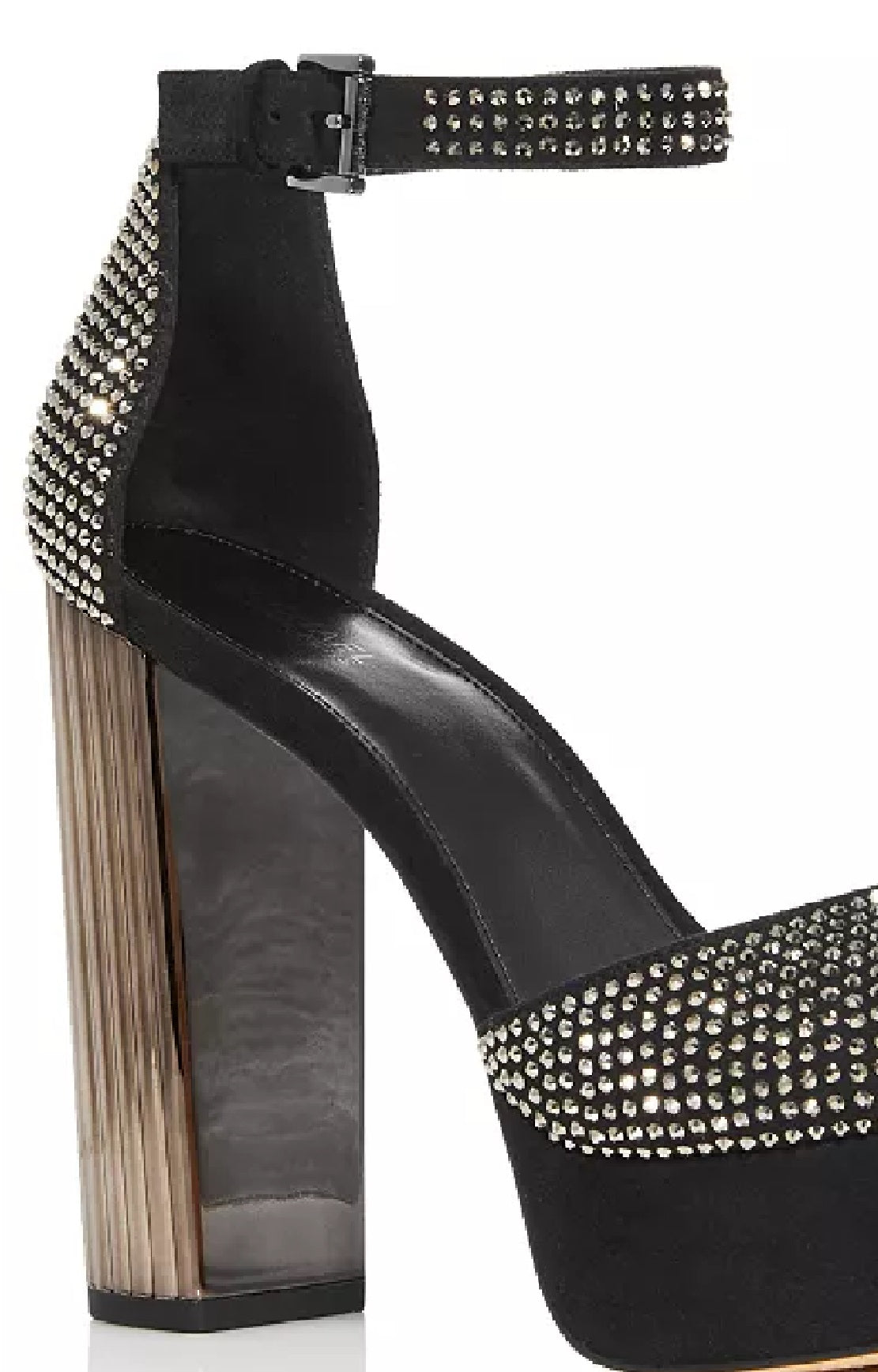 Sandálias femininas Michael Kors Peep Toe com tira no tornozelo, pretas, tamanho 7