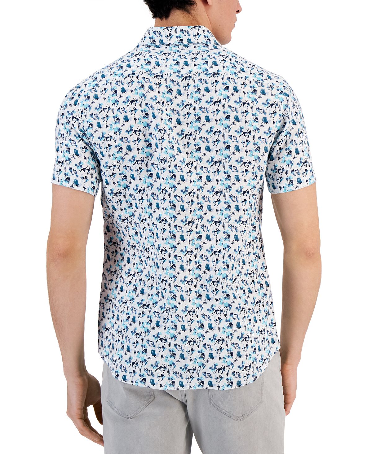 Camisa masculina Michael Kors de linho com estampa floral e ajuste regular, tamanho pequeno, branca