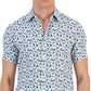 Camisa masculina Michael Kors de linho com estampa floral e ajuste regular, tamanho pequeno, branca