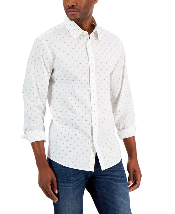 Camisa social masculina Michael Kors com estampa de margaridas e ajuste slim, branca, tamanho grande