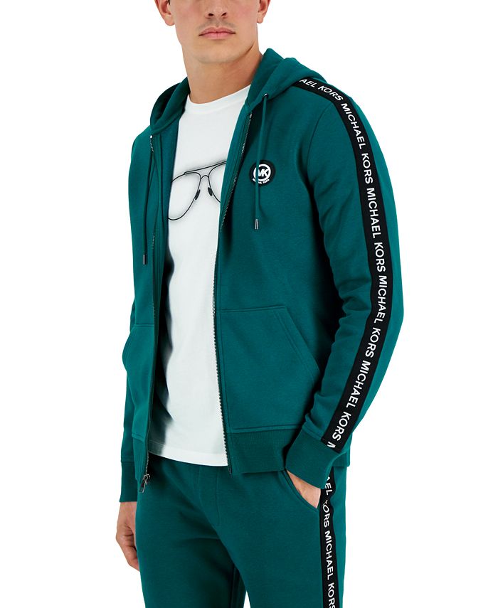 Moletom com capuz masculino Michael Kors com fita de logotipo verde, tamanho médio