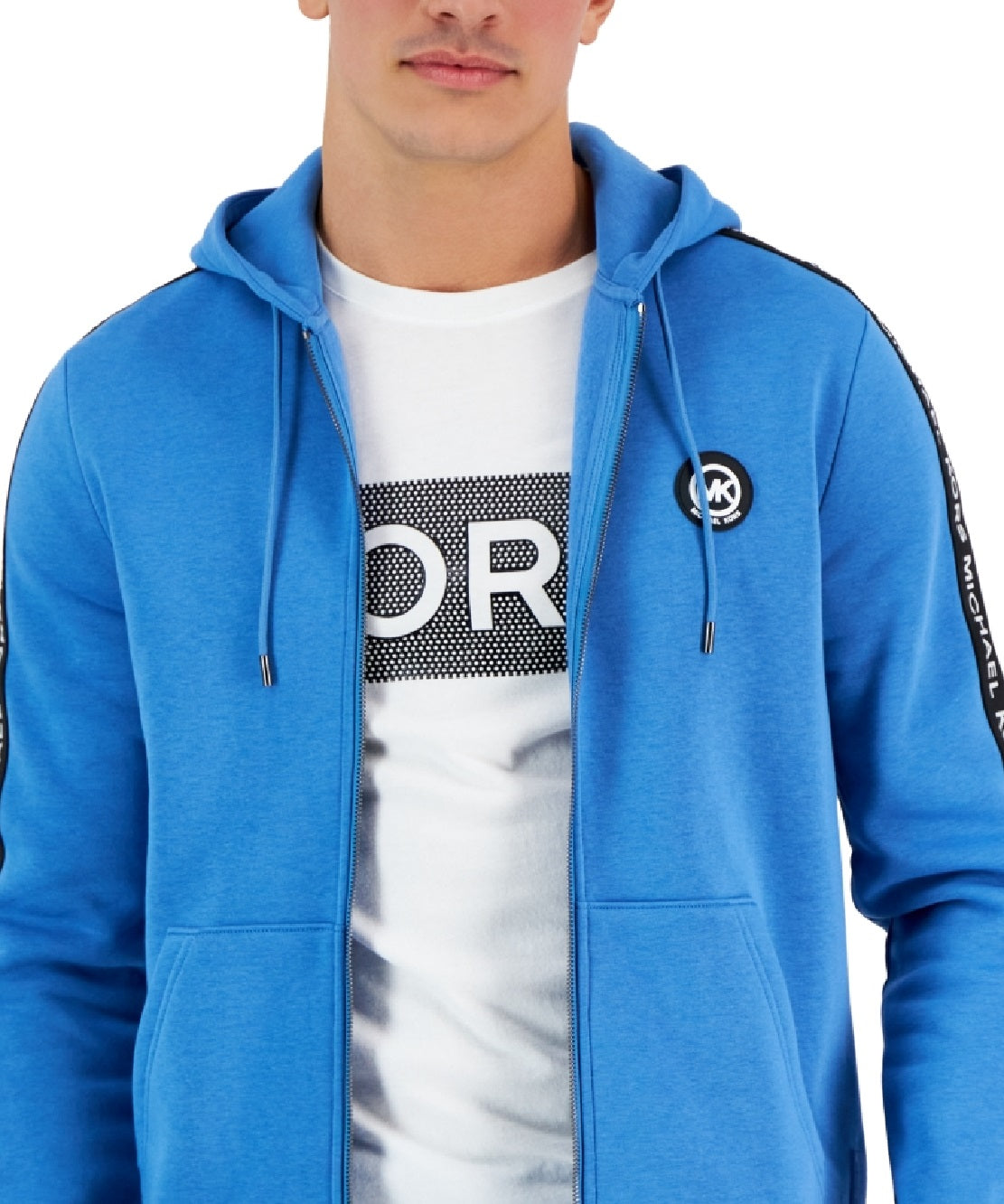 Moletom com capuz masculino Michael Kors com fita de logotipo, azul, tamanho médio