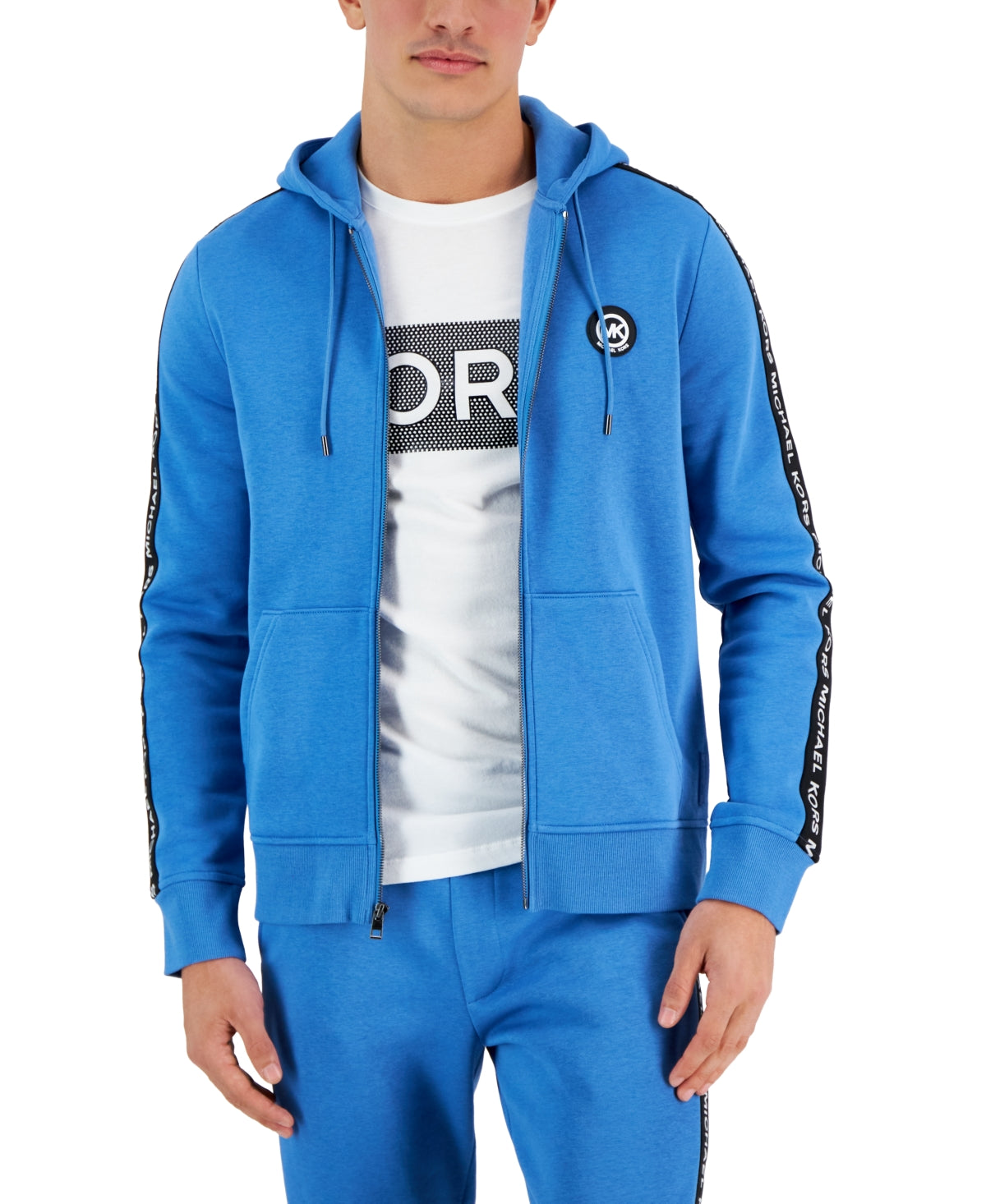 Moletom com capuz masculino Michael Kors com fita de logotipo, azul, tamanho médio