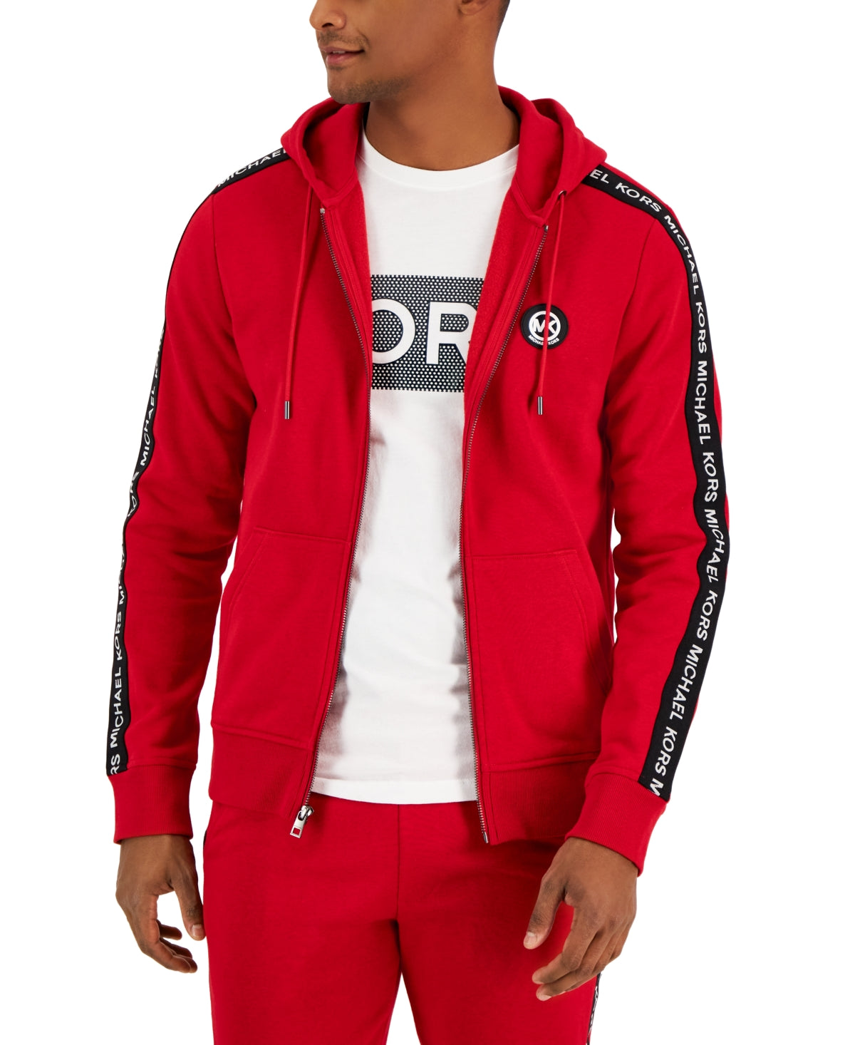 Moletom com capuz masculino Michael Kors com fita de logotipo, vermelho, tamanho G