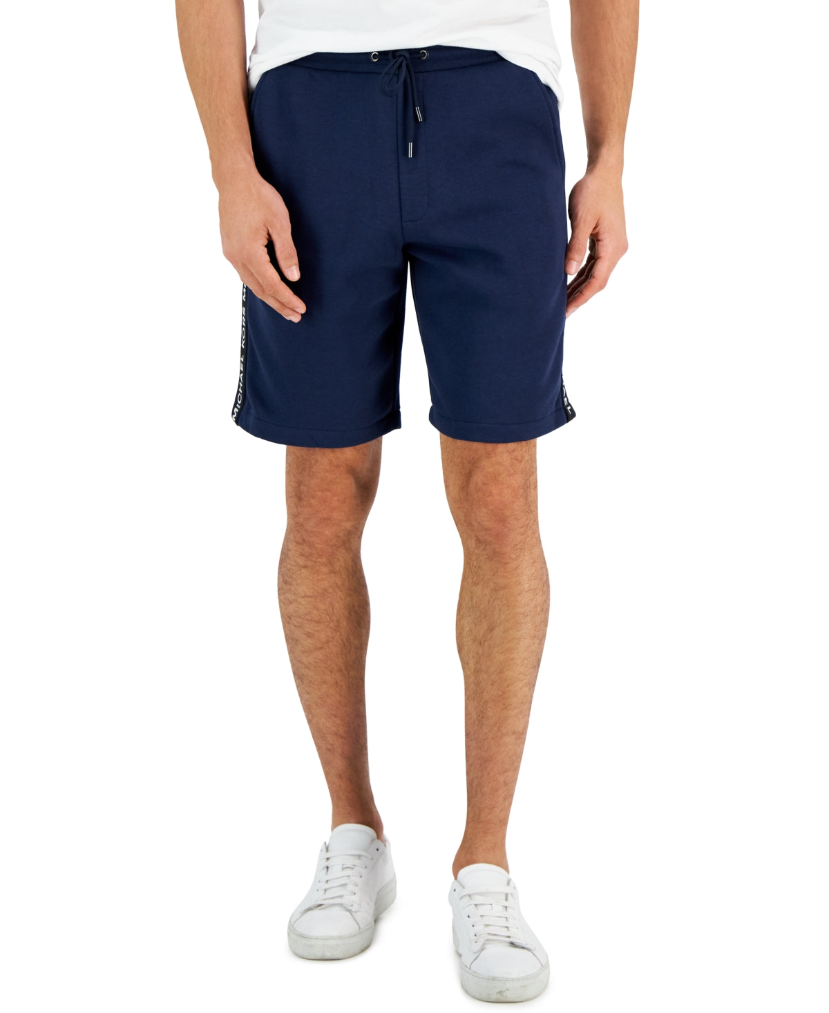 Shorts de lã com fita de logotipo Michael Kors masculino, azul, tamanho grande